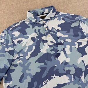 RLX‎ Ralph Lauren Mens Blue Camo Golf Polo Shirt Size Large Performance Stretch